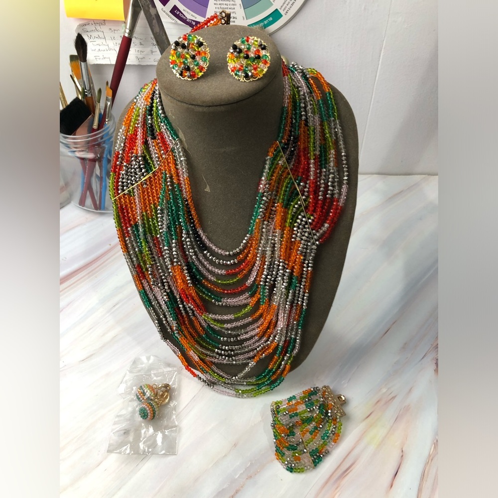 Necklace, bracelet , & earrings set for women (multicolored )